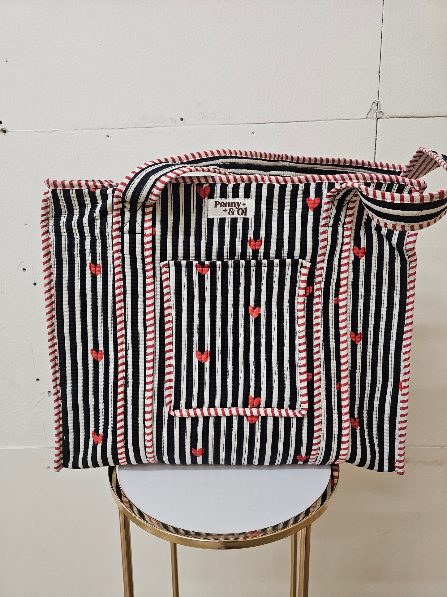 Black Striped Hearts collection, tote bags. Cotton tote bags all sizes