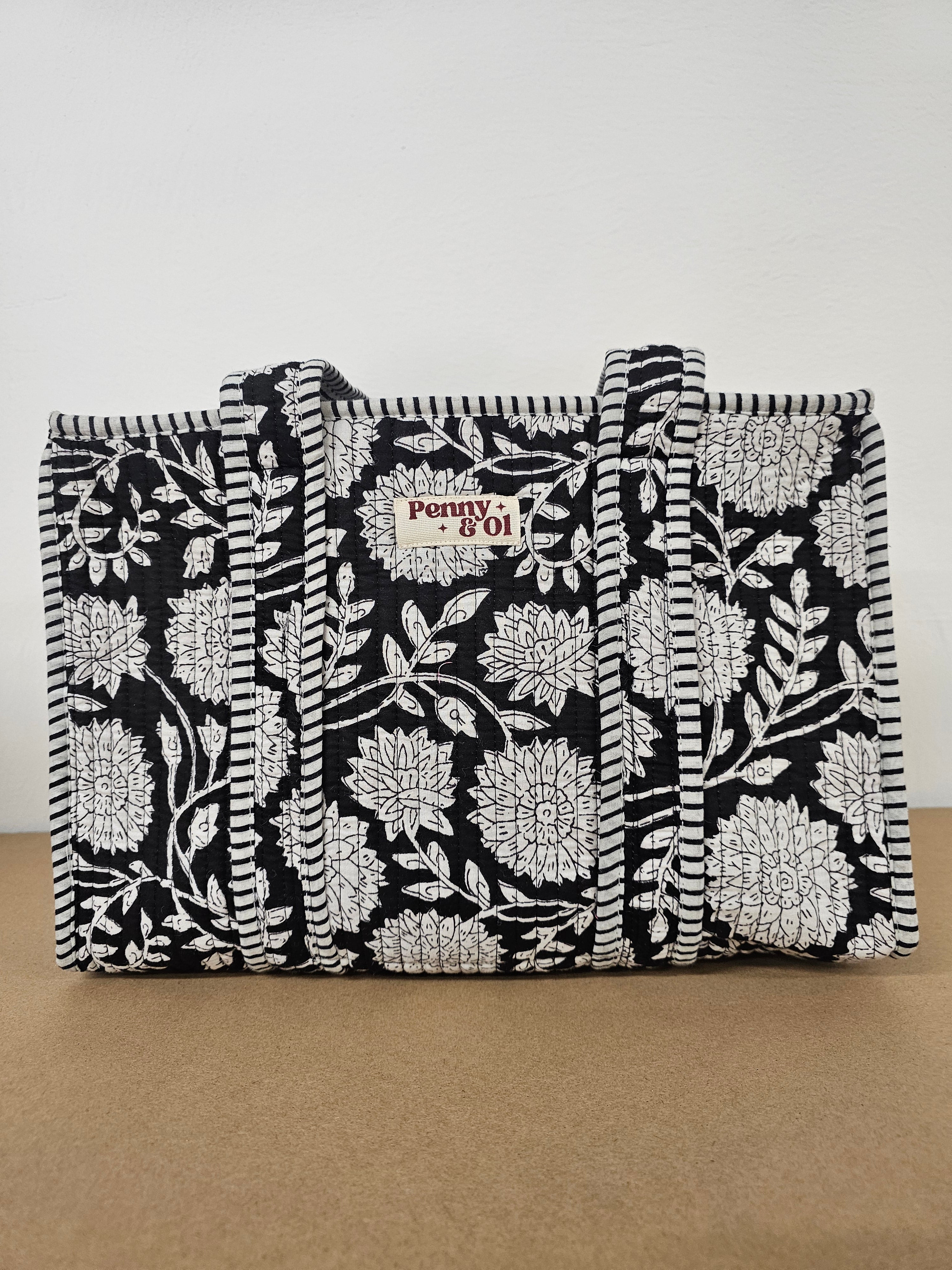 Midnight Blossom Collection, cotton, handmade tote bags