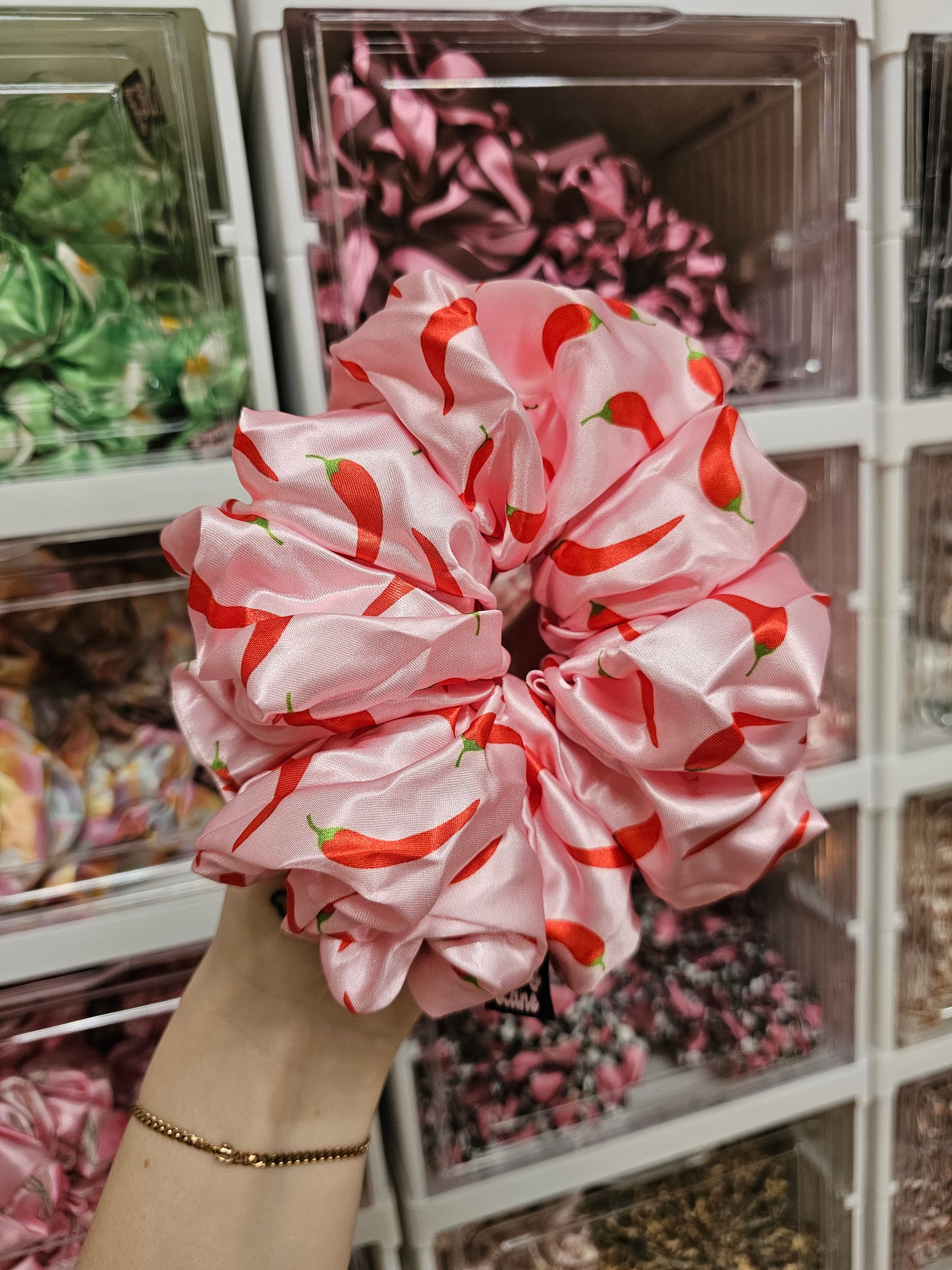 Pink Chillis XL Satin Hair Scrunchie