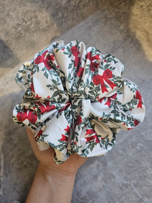 Ho Ho Bows And Mistletoe Luxury Satin XL Hair Scrunchie PLS X ELSABELLE