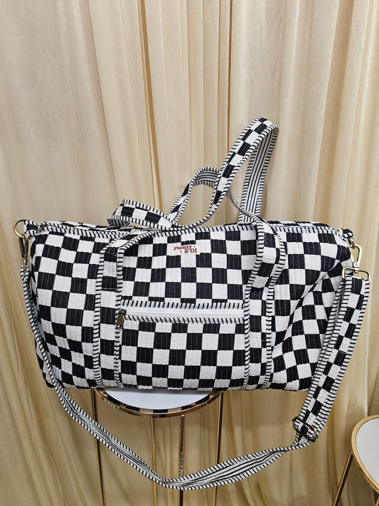 B&W checkerboard Duffle Tote Bags - Penny & Ol