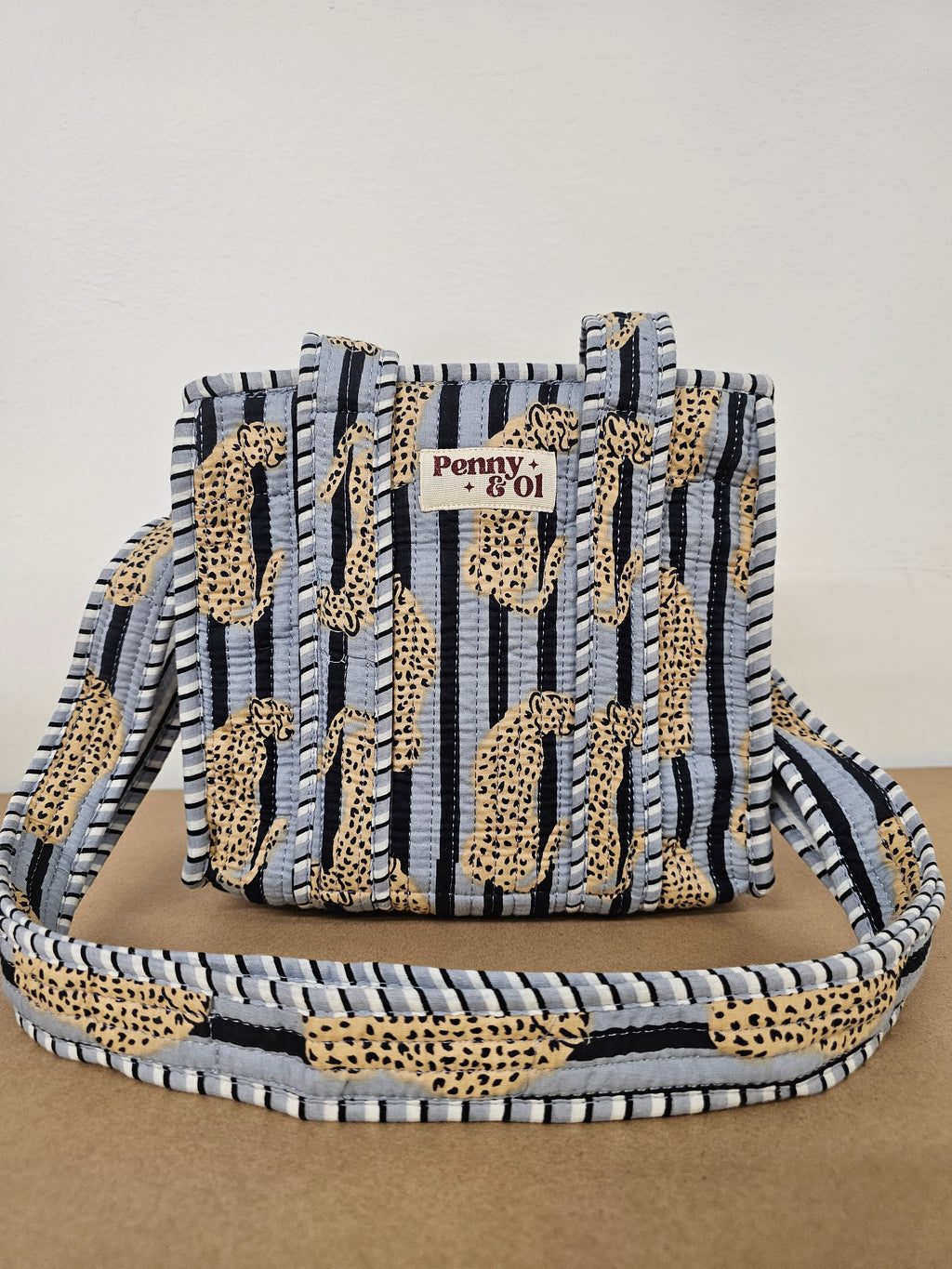 Grey Striped Leopard Collection, cotton tote bags, handmade tote.