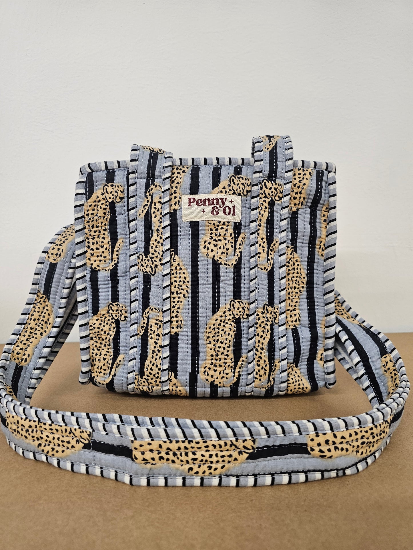 Grey Striped Leopard Collection, cotton tote bags, handmade tote.