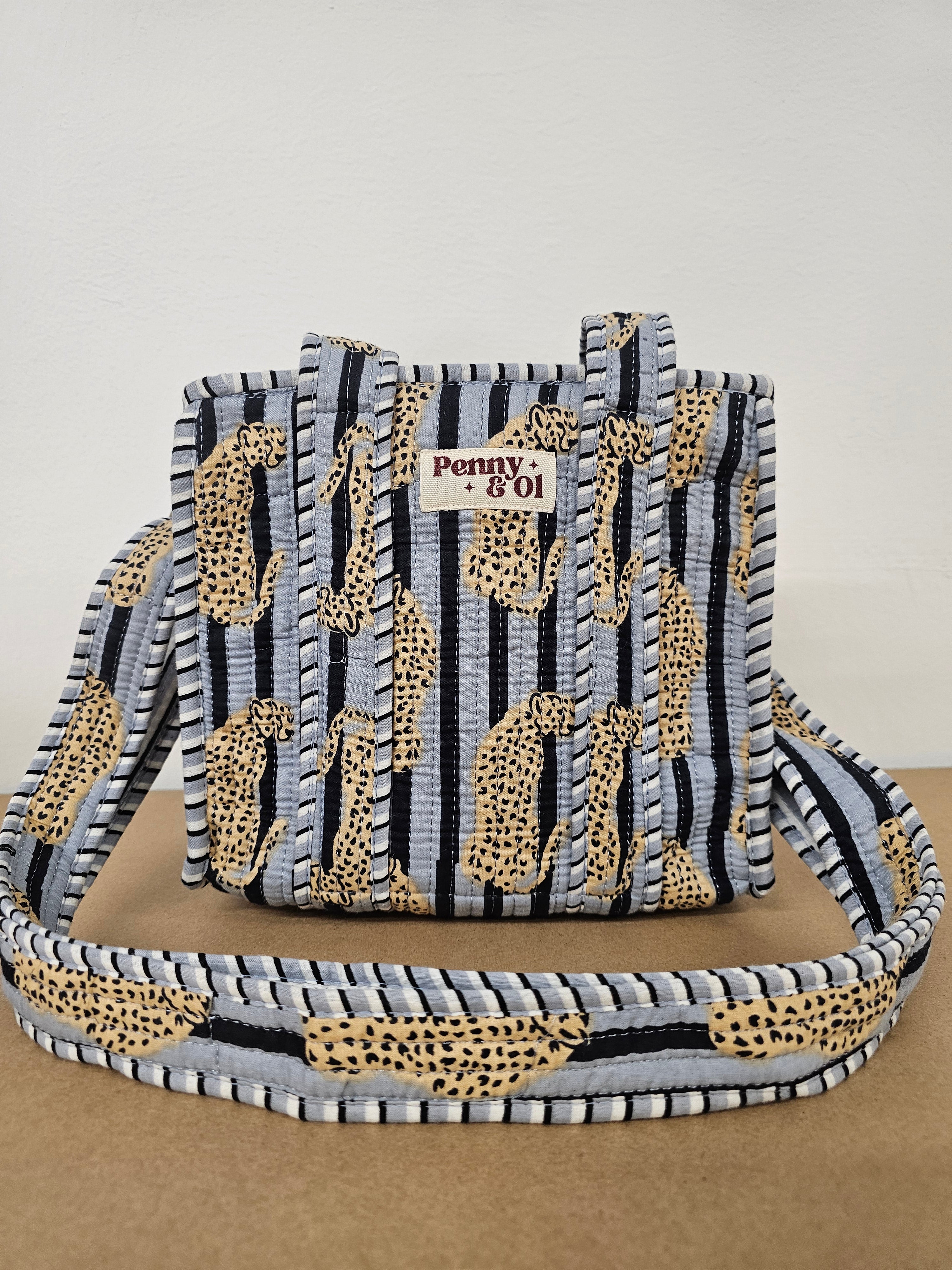Grey Striped Leopard Collection, cotton tote bags, handmade tote.