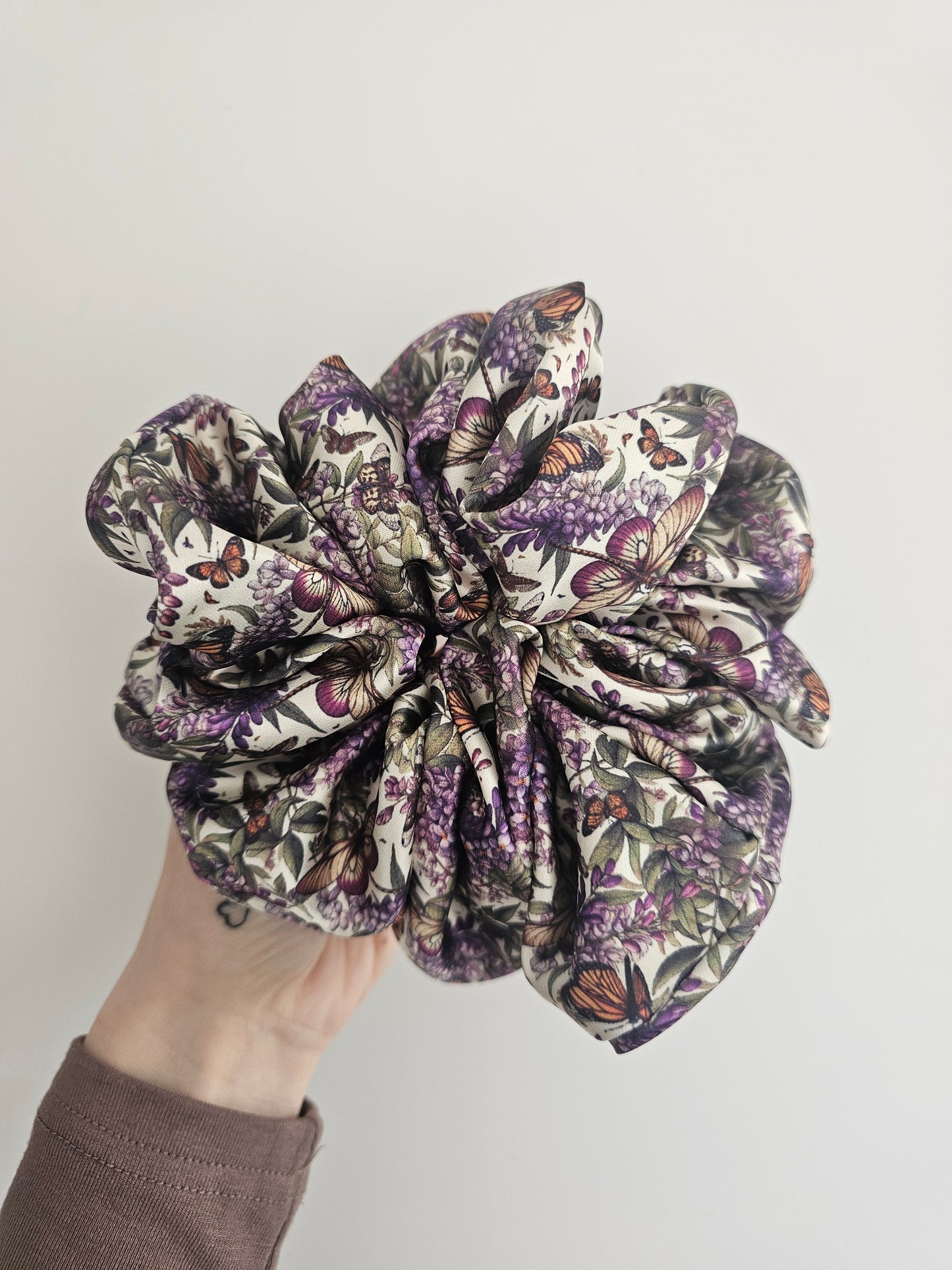 Lavender butterflies, XL Luxury Satin Hair Scrunchie