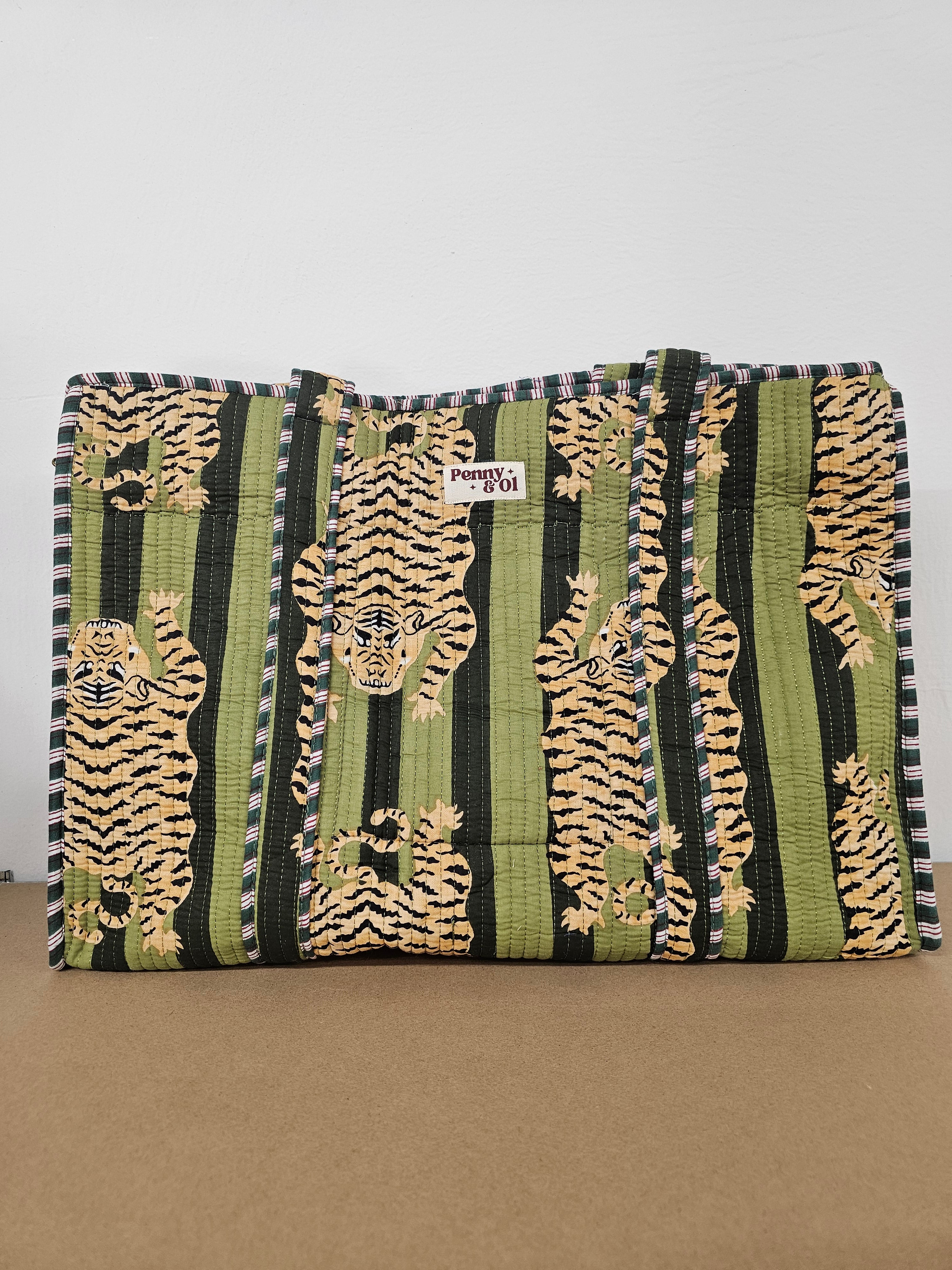 Moss Striped Tiger Collection, cotton tote bags, handmade tote.