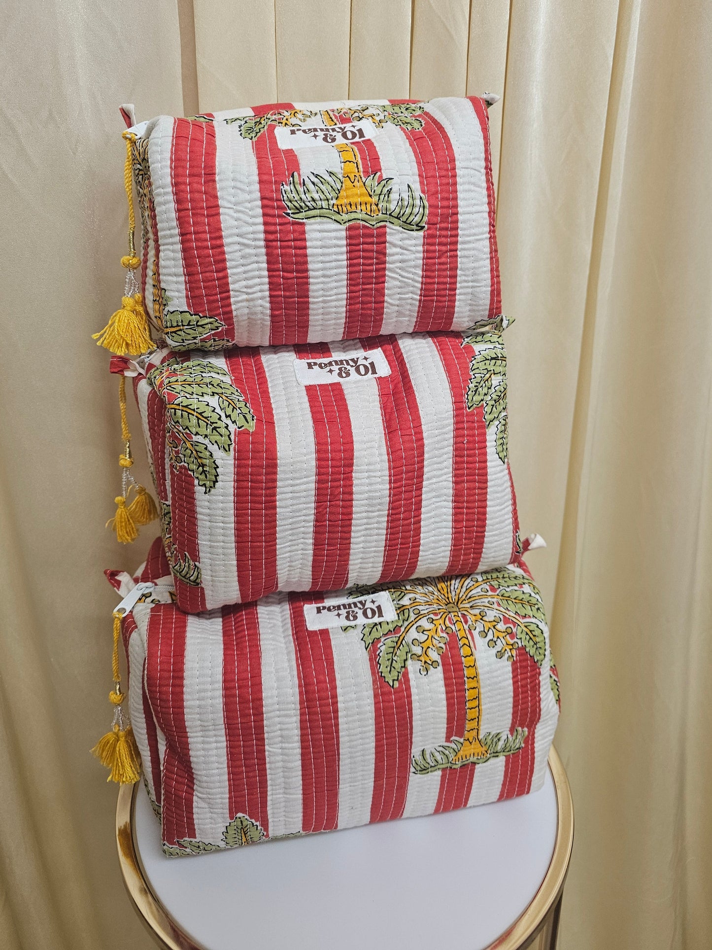 Red Striped Palm Tree Waterproof Zip pouch.