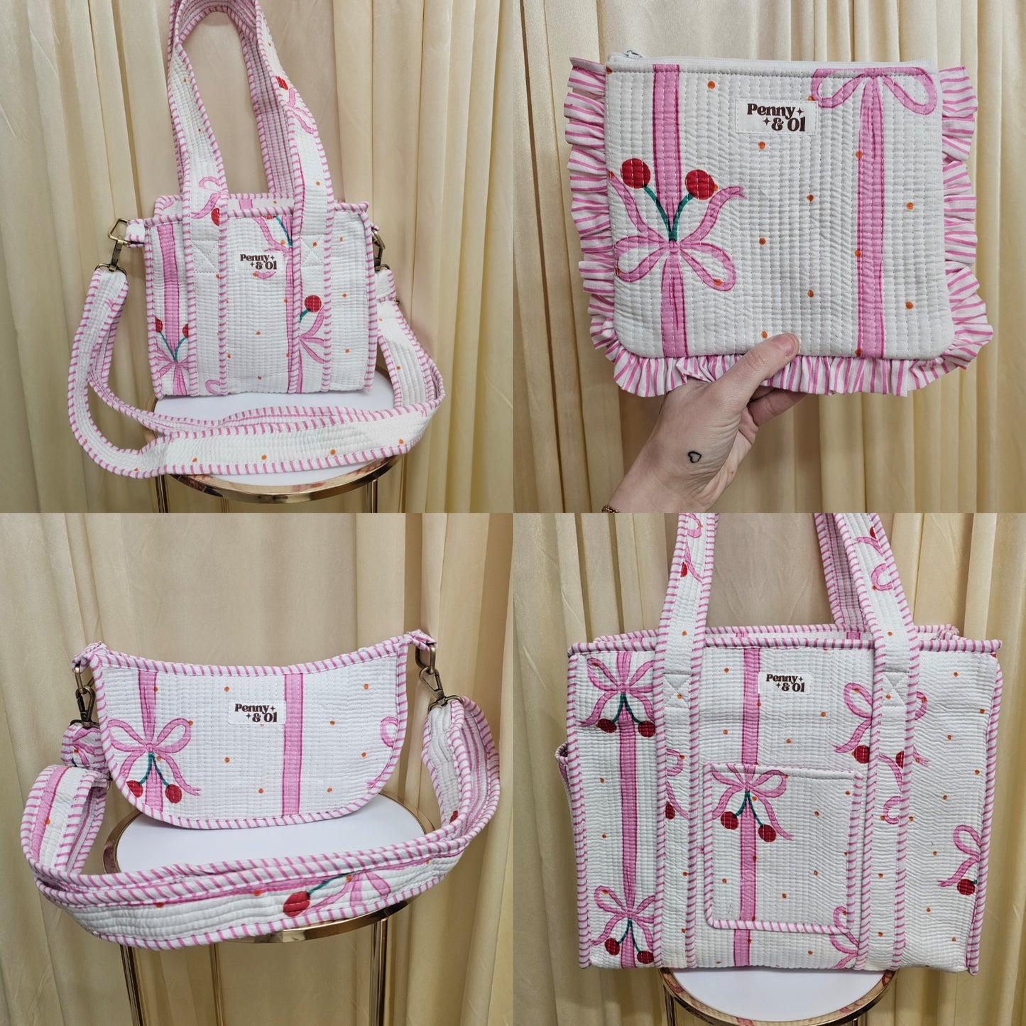 Cherry Bow collection, tote bags. Cotton tote bags all sizes.