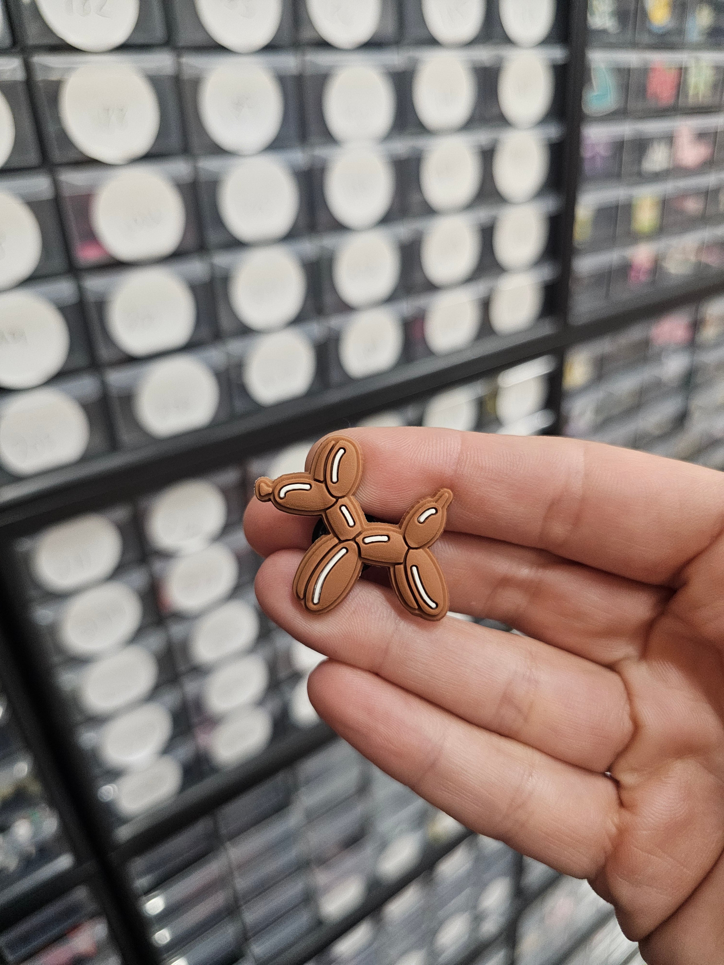 Brown balloon dog shoe charm