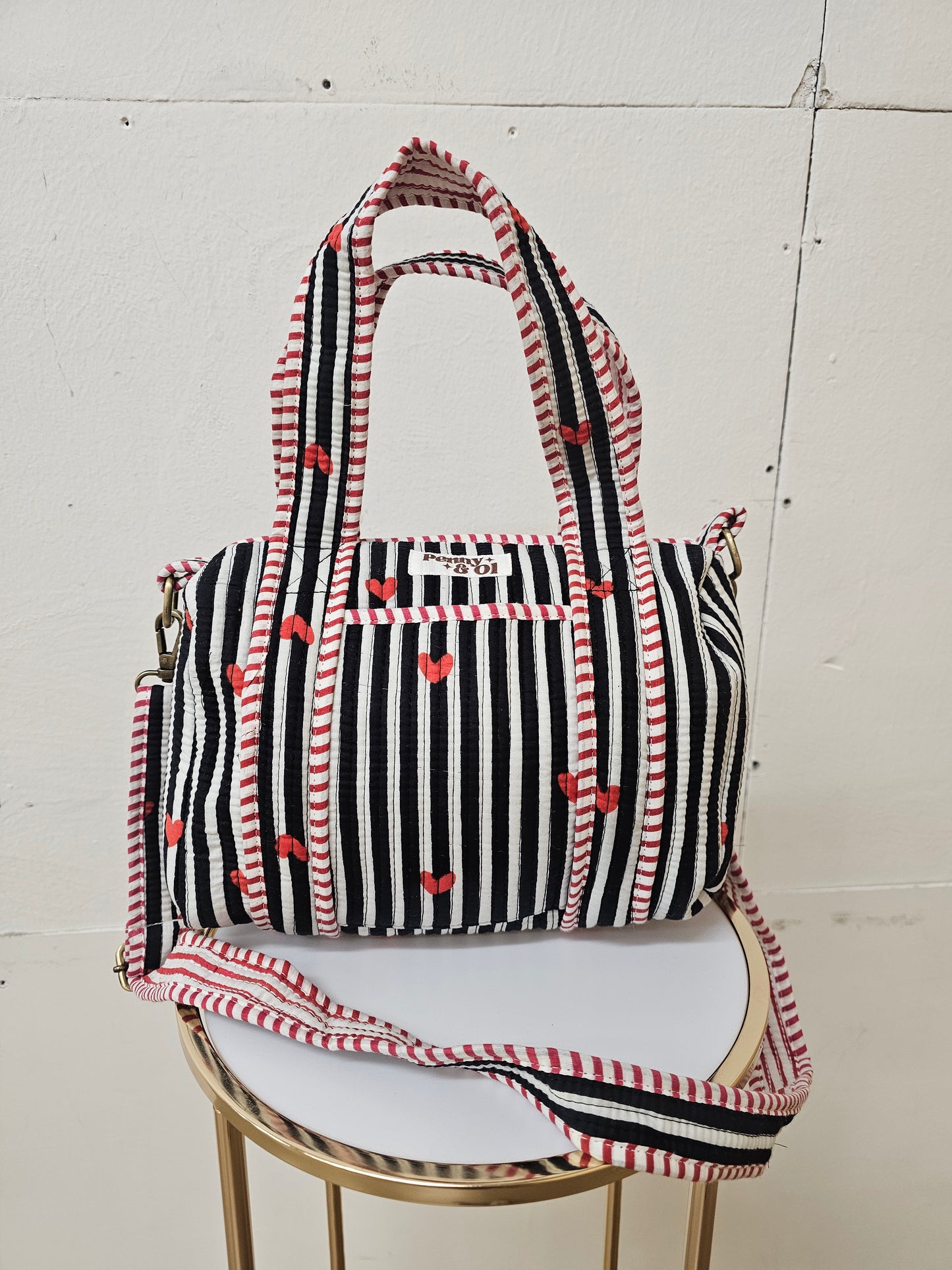 Black Striped Hearts collection, tote bags. Cotton tote bags all sizes