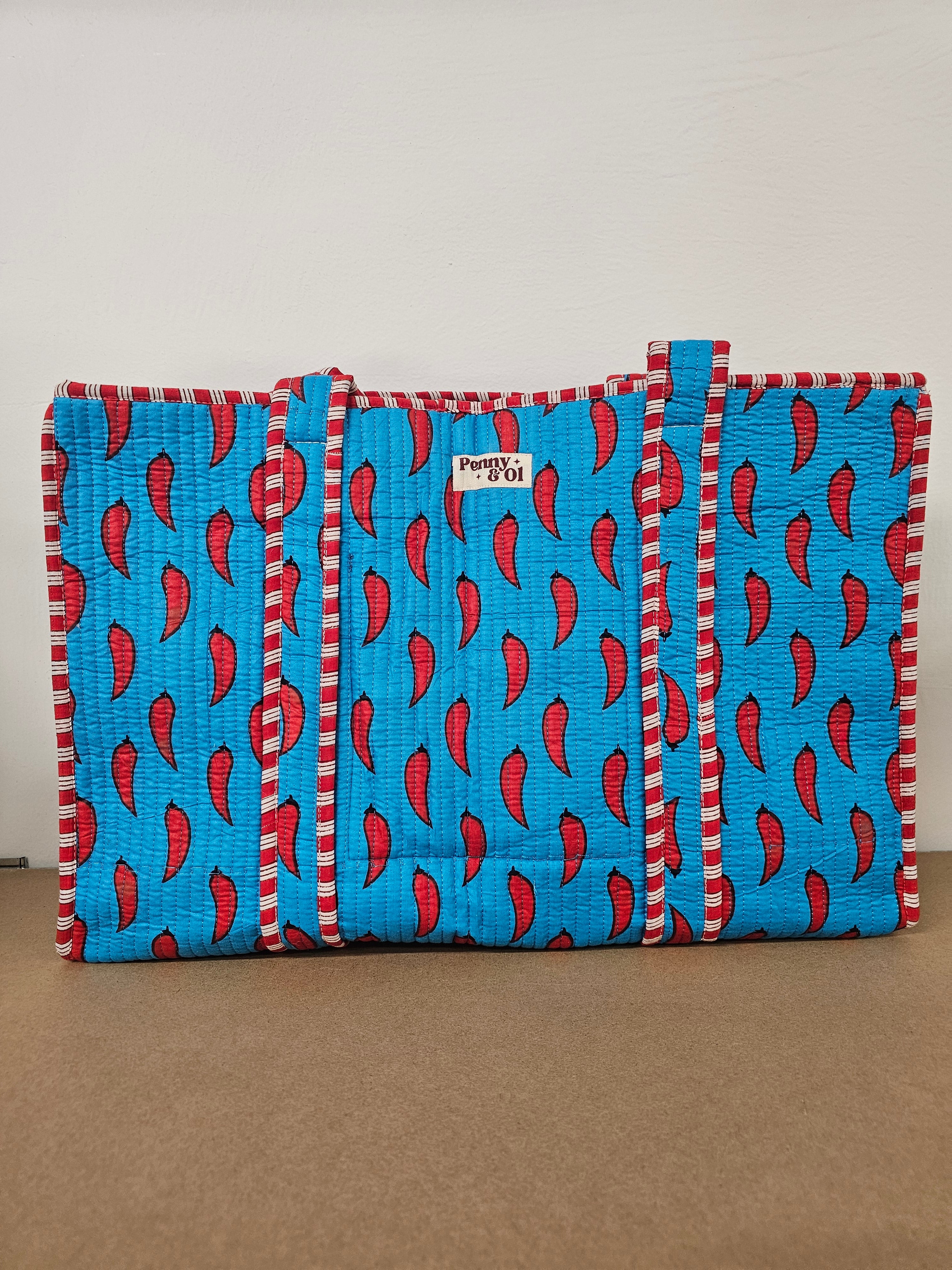 Blue Chilli Collection. Cotton, handmade tote bags.