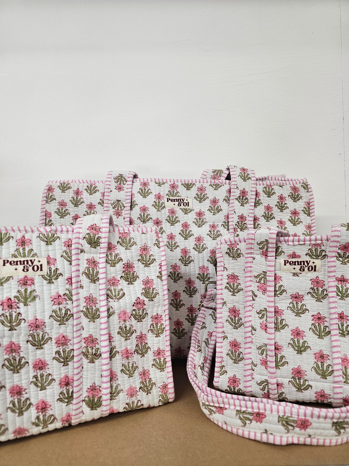 Baby Pink Floral Collection. Cotton, handmade tote bags.