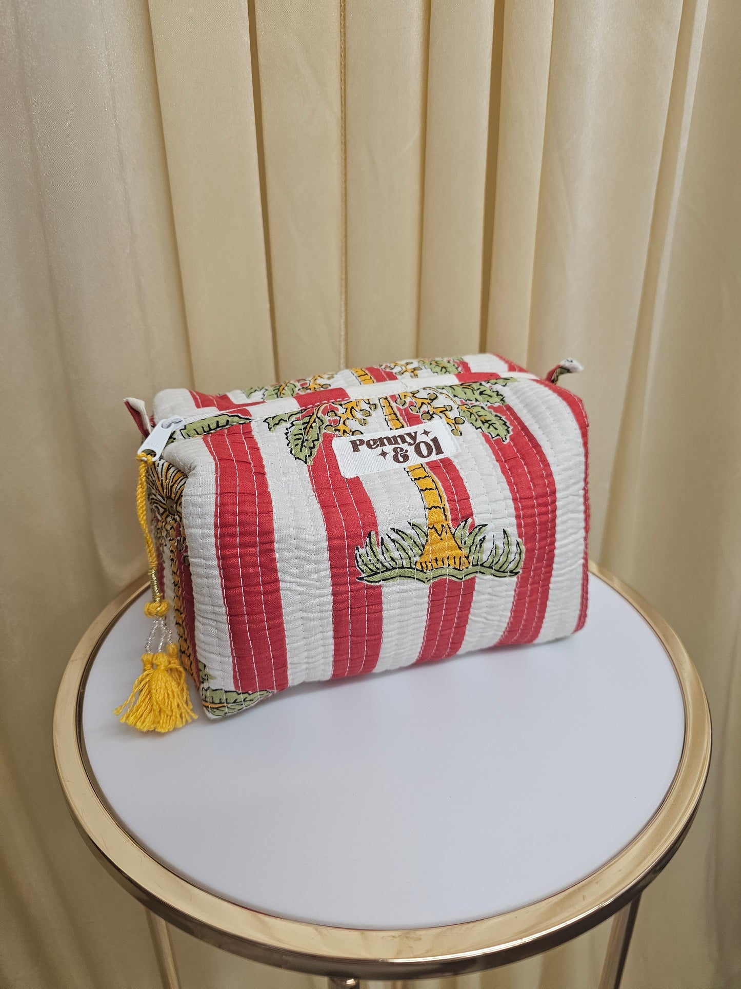 Red Striped Palm Tree Waterproof Zip pouch.