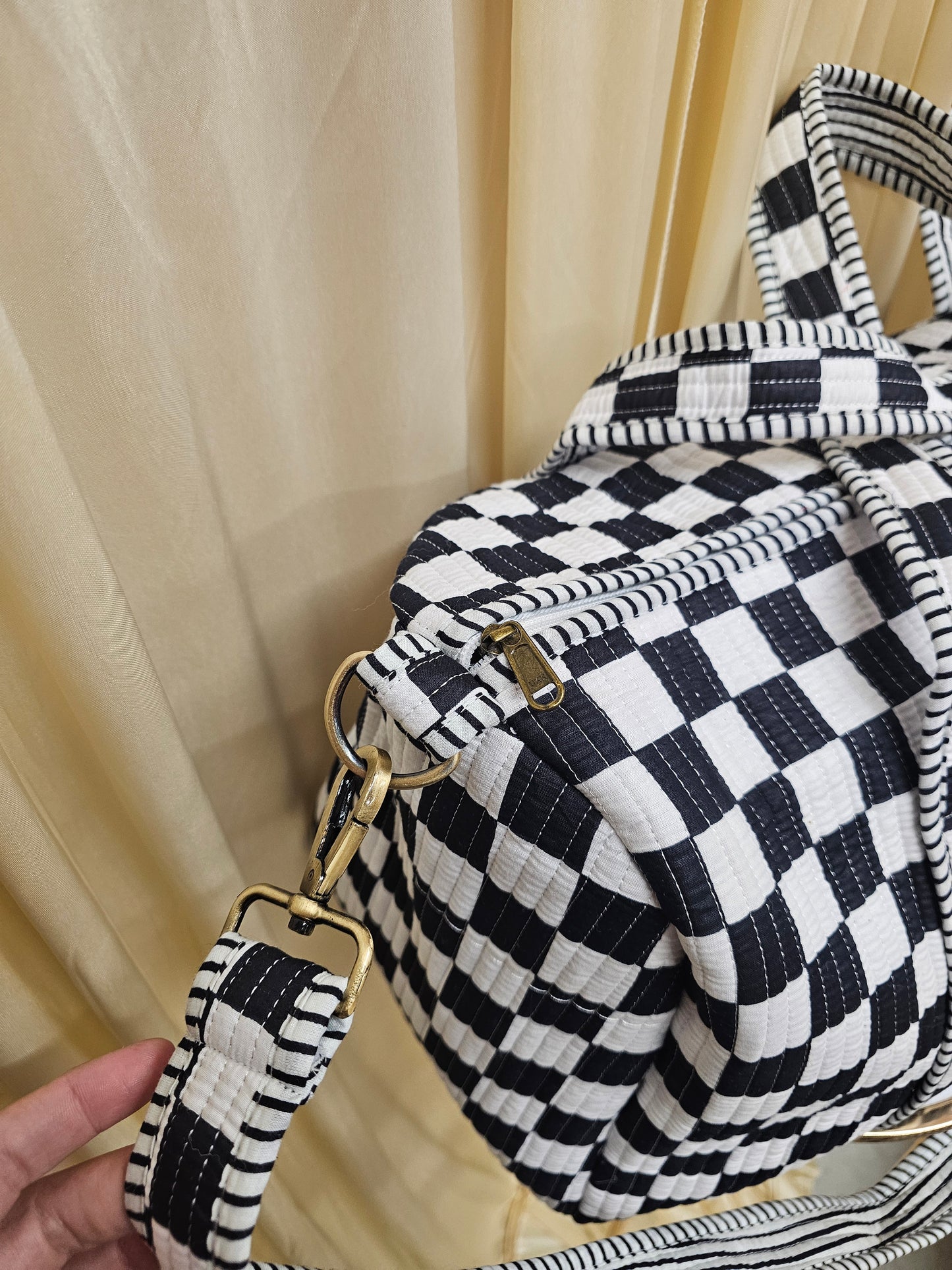 B&W checkerboard Duffle Tote Bags - Penny & Ol