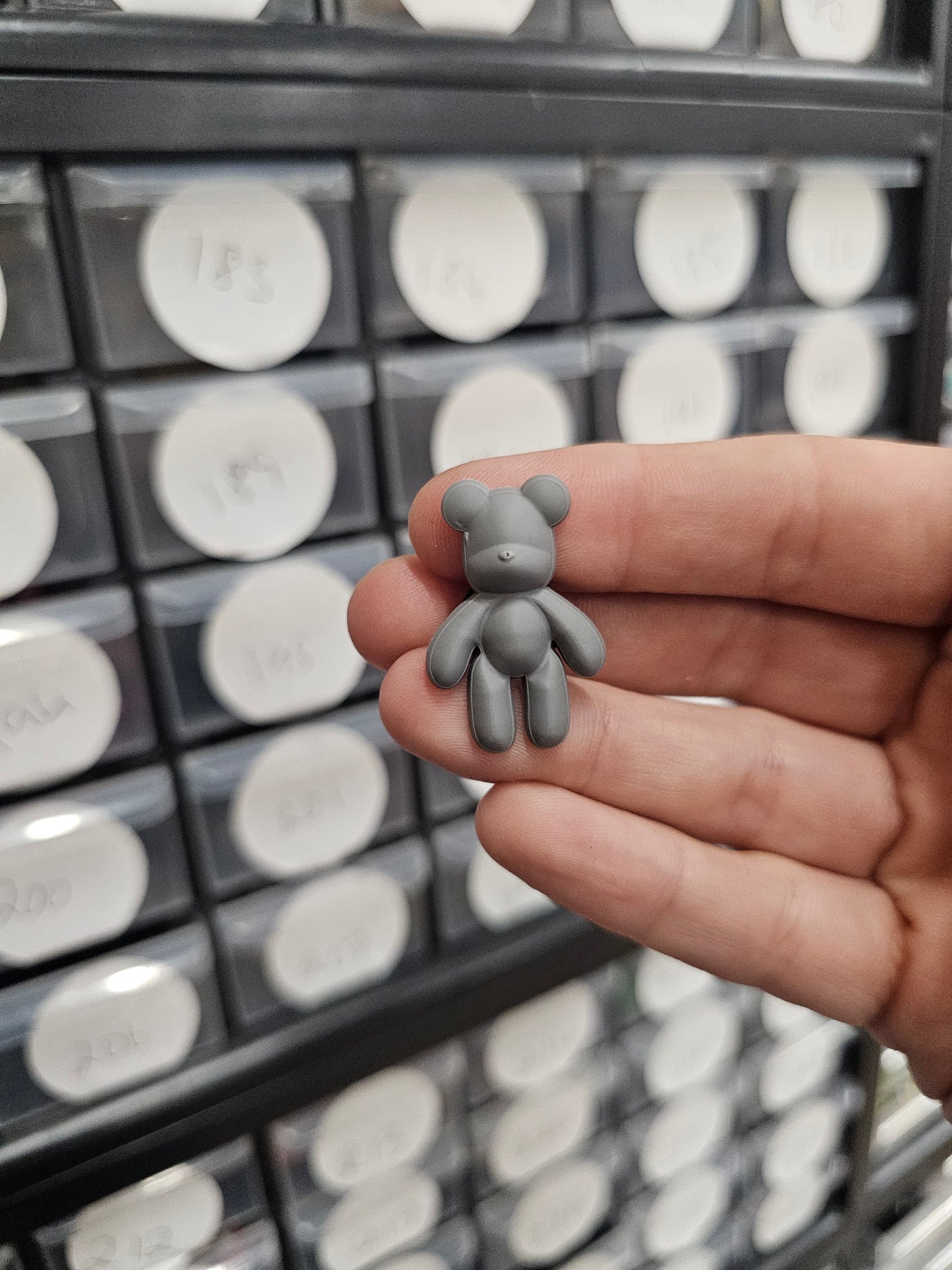 Small grey teddy shoe charm