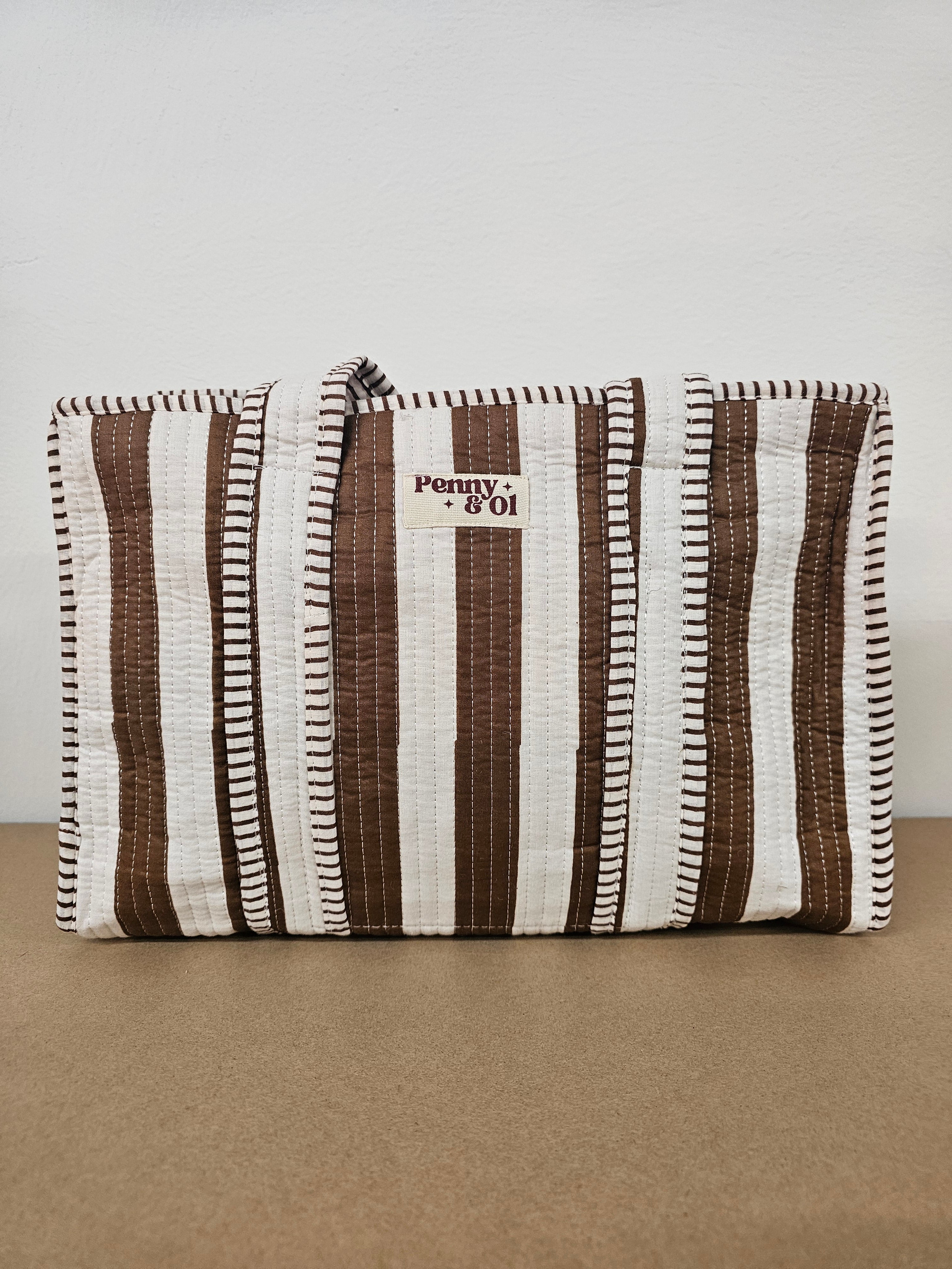 Brown Stripes Collection. Cotton, handmade tote bags