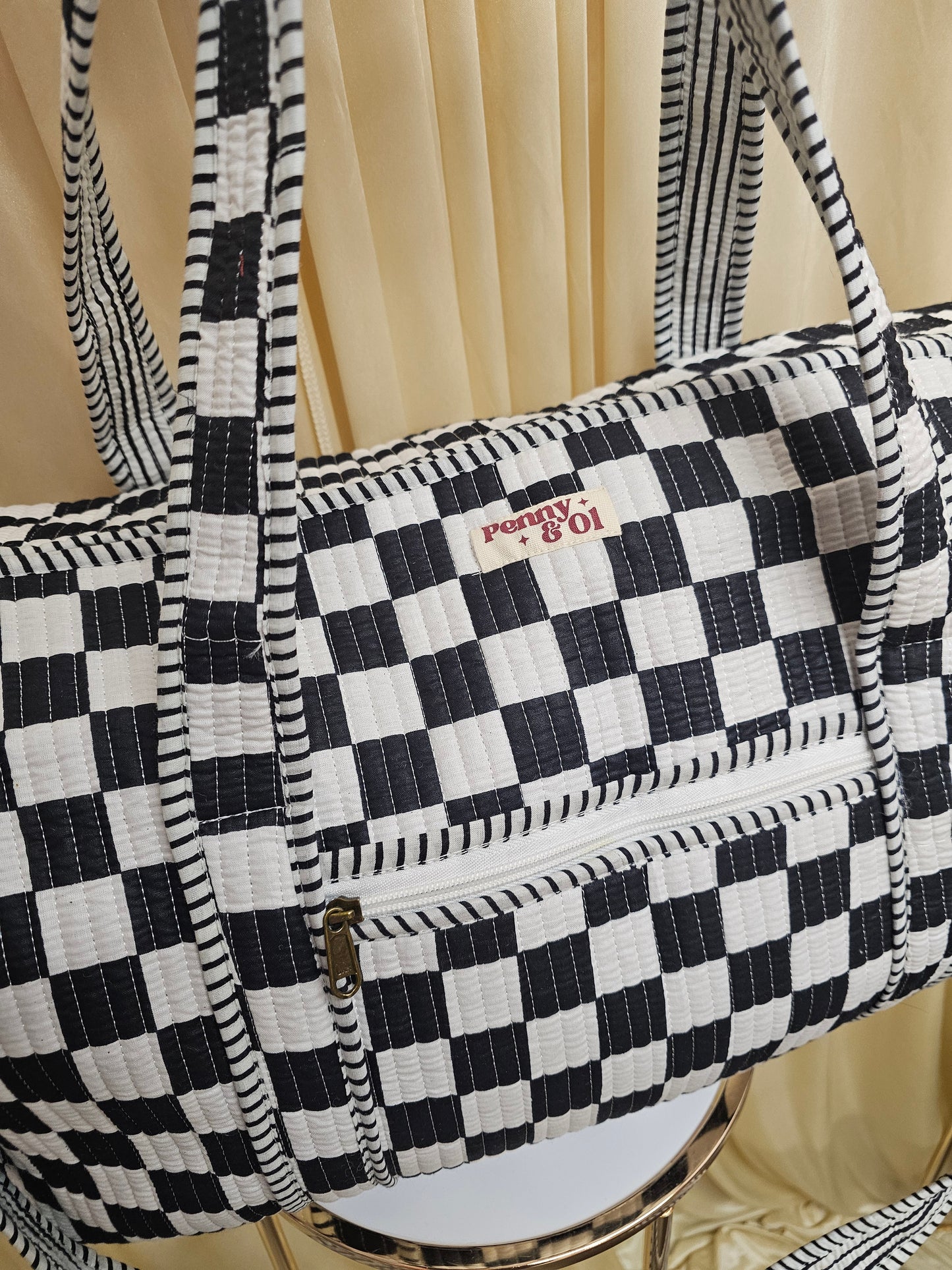B&W checkerboard Duffle Tote Bags - Penny & Ol