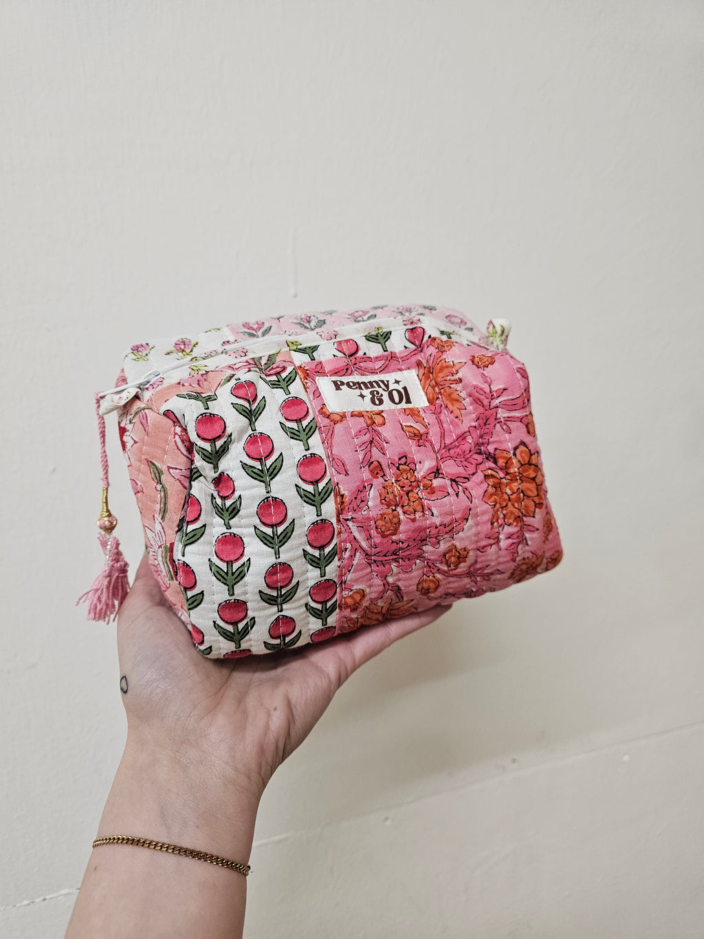 Baby pink patchwork waterproof pouches