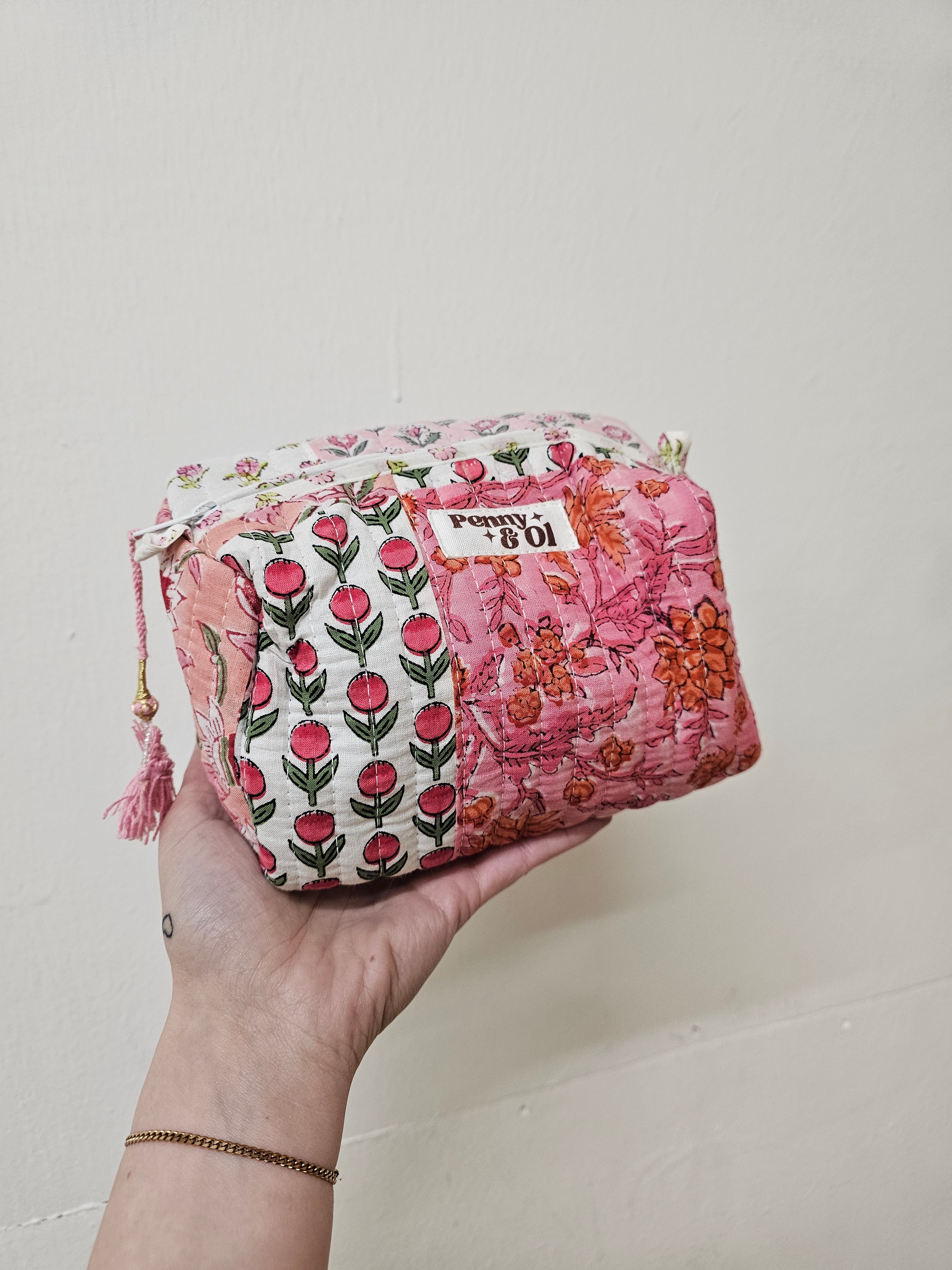 Baby pink patchwork waterproof pouches