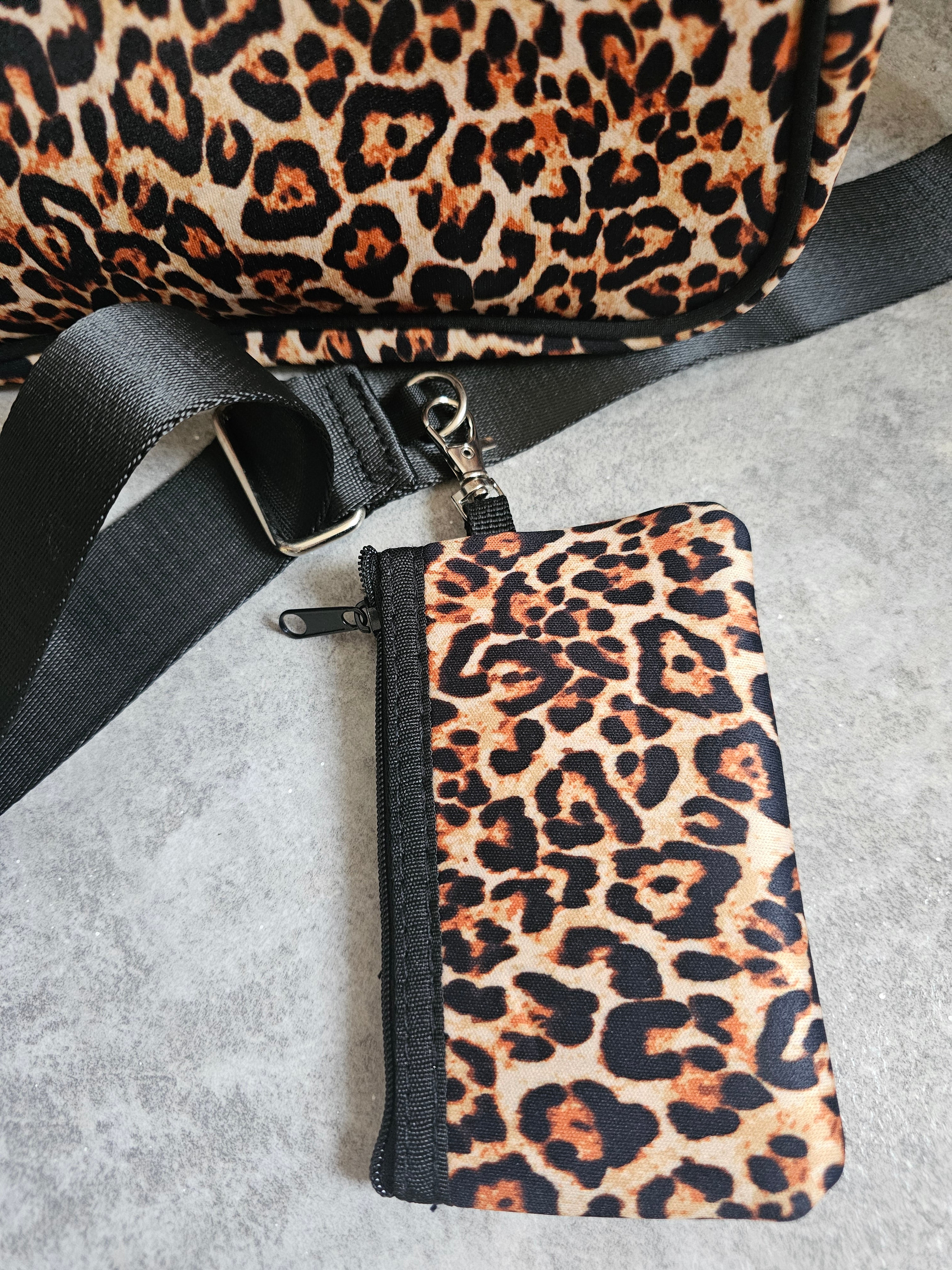 Leopard Print Cross Body Bag, Extendable Strap, New in PLS neoprene handbag