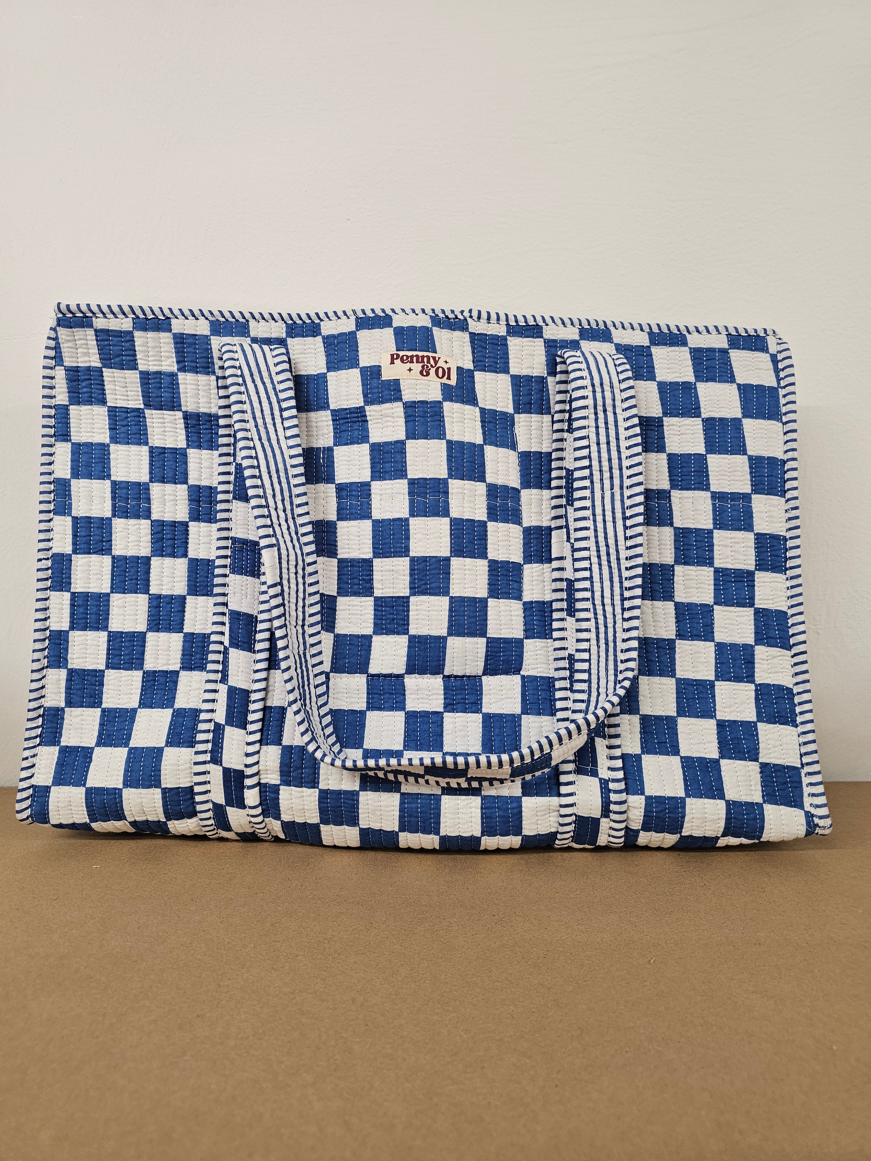 Blue Checkerboard Collection. Cotton, handmade tote bags
